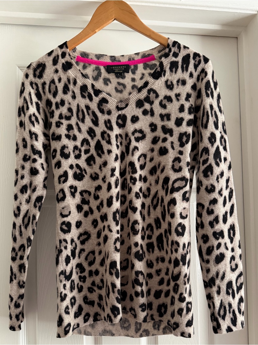 Charter Club Cashmere Leopard-Print V-Neck Sweater - Beige, Black